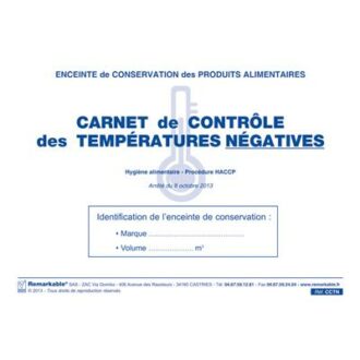 CARNET CONTROLE TEMPERATURES NEGATIVES REGISTRES