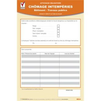 AFFICHAGE OBLIGATOIRE CHOMAGE INTEMPERIES – BATIMENT ET TP CHANTIERS BATIMENTS