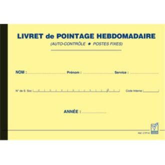 LIVRET DE POINTAGE HEBDOMADAIRE poste sédentaire GESTION DU PERSONNEL