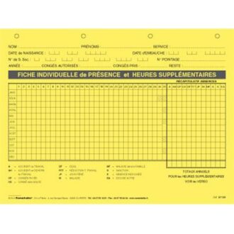 FICHE INDIVIDUELLE DE PRESENCE & HEURES SUPPLEMENTAIRES GESTION DU PERSONNEL