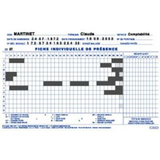 FICHE INDIVIDUELLE DE PRESENCE GESTION DU PERSONNEL