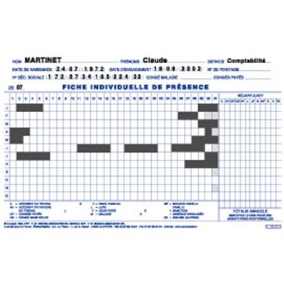 FICHE INDIVIDUELLE DE PRESENCE GESTION DU PERSONNEL FICHE INDIVIDUELLE DE PRESENCE GESTION DU PERSONNEL