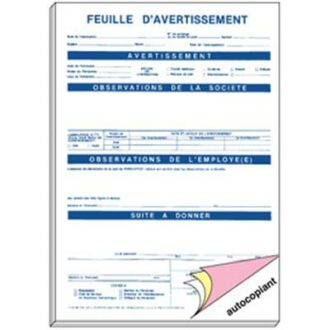 FEUILLE D’AVERTISSEMENT DUPLI GESTION DU PERSONNEL