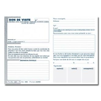CARNET DE BON DE VISITE AGENCES IMMOBILIERES