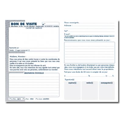 CARNET DE BON DE VISITE AGENCES IMMOBILIERES CARNET DE BON DE VISITE AGENCES IMMOBILIERES