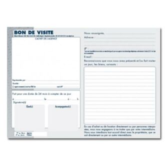 CARNET DE BON DE VISITE MULTIVISITES AGENCES IMMOBILIERES