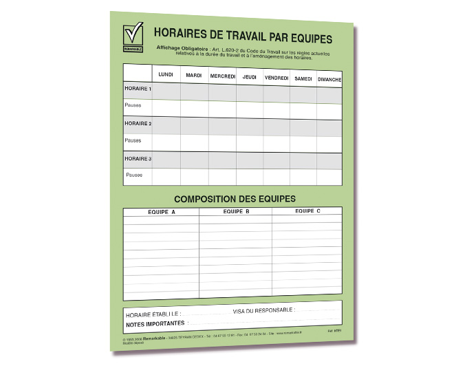 AFFICHAGE DES HORAIRES PAR EQUIPE GESTION DU PERSONNEL AFFICHAGE DES HORAIRES PAR EQUIPE GESTION DU PERSONNEL