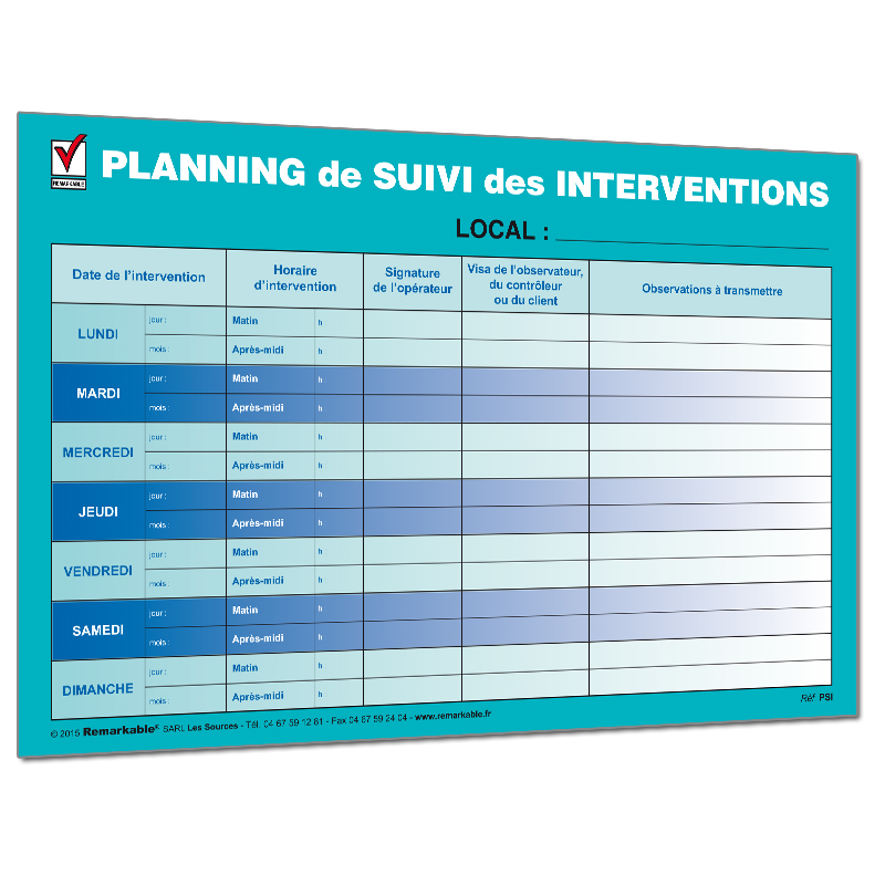 PLANNING DE SUIVI DES INTERVENTIONS PLANNINGS PERPETUELS NON DATES PLANNING DE SUIVI DES INTERVENTIONS PLANNINGS PERPETUELS NON DATES