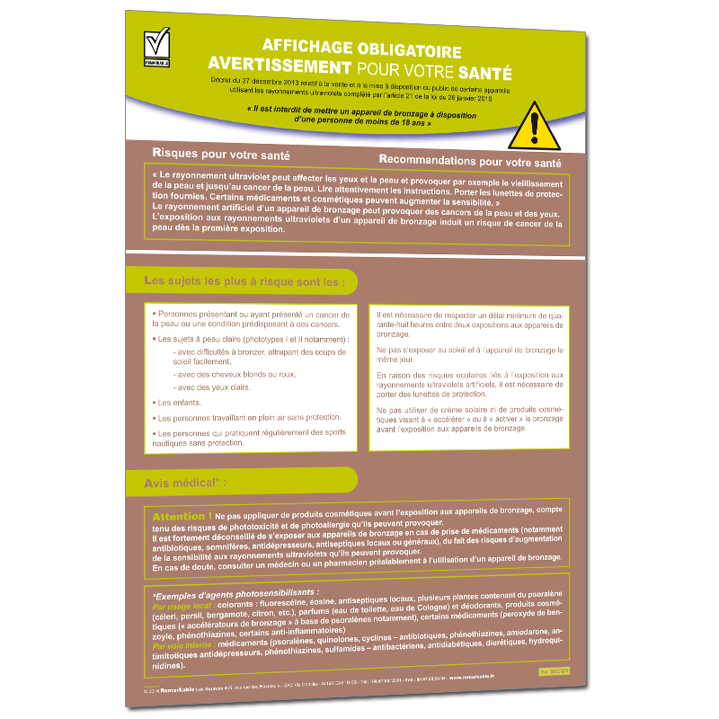 AFFICHAGE DE SECURITE EN CABINE DE BRONZAGE CONSIGNES GENERALES DE SECURITE AFFICHAGE DE SECURITE EN CABINE DE BRONZAGE CONSIGNES GENERALES DE SECURITE