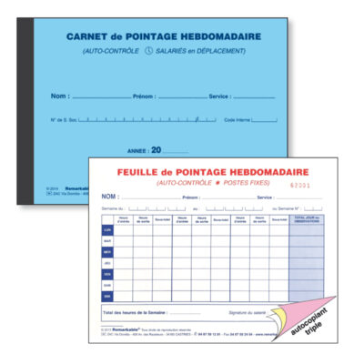 LIVRET DE POINTAGE HEBDOMADAIRE poste non sédentaire GESTION DU PERSONNEL