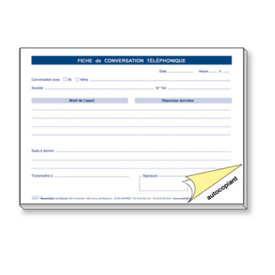 FICHE DE CONVERSATION TELEPHONIQUE EN DOUBLE EXEMPLAIRES ORGANISATION